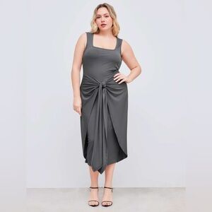 CIDER Grey Square Neck Stretchy Ribbed Solid Twist Knotted Maxi Dress Women’s 3X